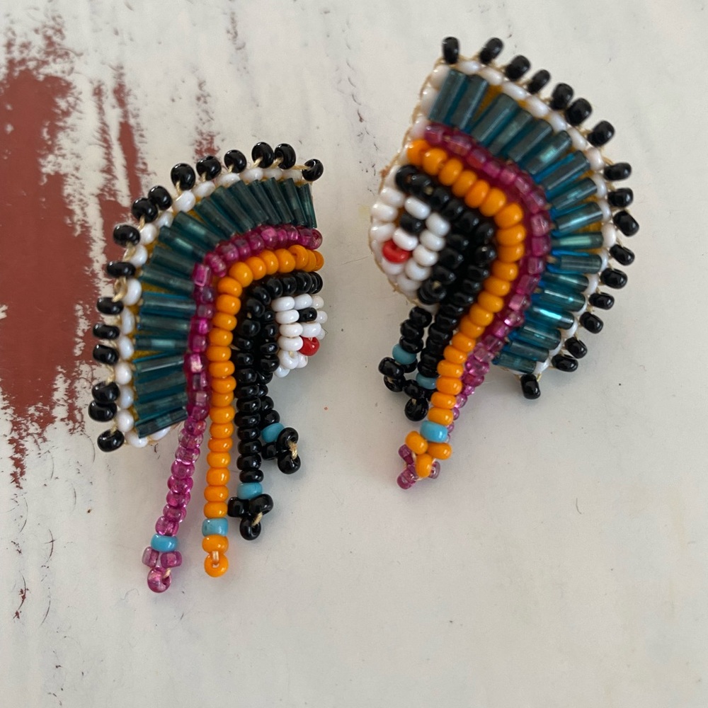 Vintage beaded Indian clip earrings